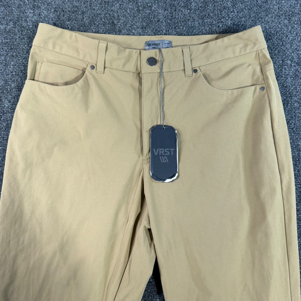 VRST Mens Slim Fit Limitless 5-Pocket Performance Pants Tan Khaki 34x30 NWT New